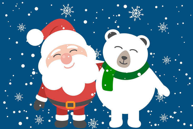 Weihnachtsmann und Eisbär Arm in Arm