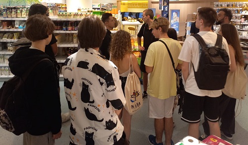Teilnehmer*innen des Jugendintegrationskurses im dm-Markt